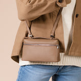 Faux Leather Crossbody Satchel In Beige