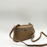 Faux Leather Crossbody Satchel In Beige