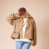 Faux Leather Crossbody Satchel In Beige