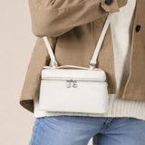 Faux Leather Crossbody Satchel In Off White