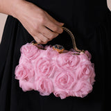 Organza 3D Rose Clutch In Pink