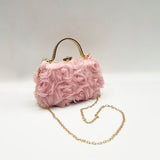 Organza 3D Rose Clutch In Pink