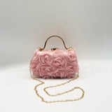 Organza 3D Rose Clutch In Pink
