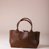 Wide Woven Tote Bag In Dark Brown