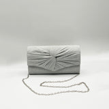 Ruched Bow Clutch Bag In Silver