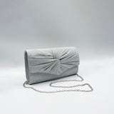 Ruched Bow Clutch Bag In Silver