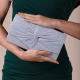 Ruched Bow Clutch Bag In Silver