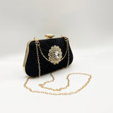 Ruched Jewel Clutch Bag In Black
