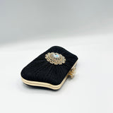 Ruched Jewel Clutch Bag In Black
