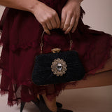 Ruched Jewel Clutch Bag In Black