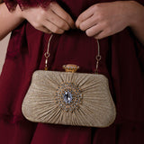Ruched Jewel Clutch Bag In Gold