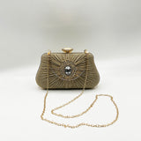 Ruched Jewel Clutch Bag In Gold