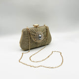 Ruched Jewel Clutch Bag In Gold