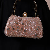 Floral Beaded Clutch Bag In Champagne - svnx
