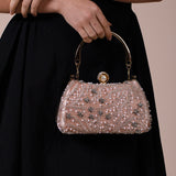 Floral Beaded Clutch Bag In Champagne