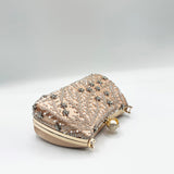 Floral Beaded Clutch Bag In Champagne