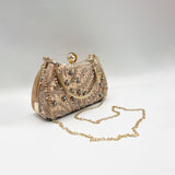 Floral Beaded Clutch Bag In Champagne