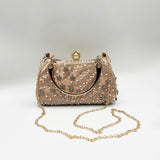 Floral Beaded Clutch Bag In Champagne