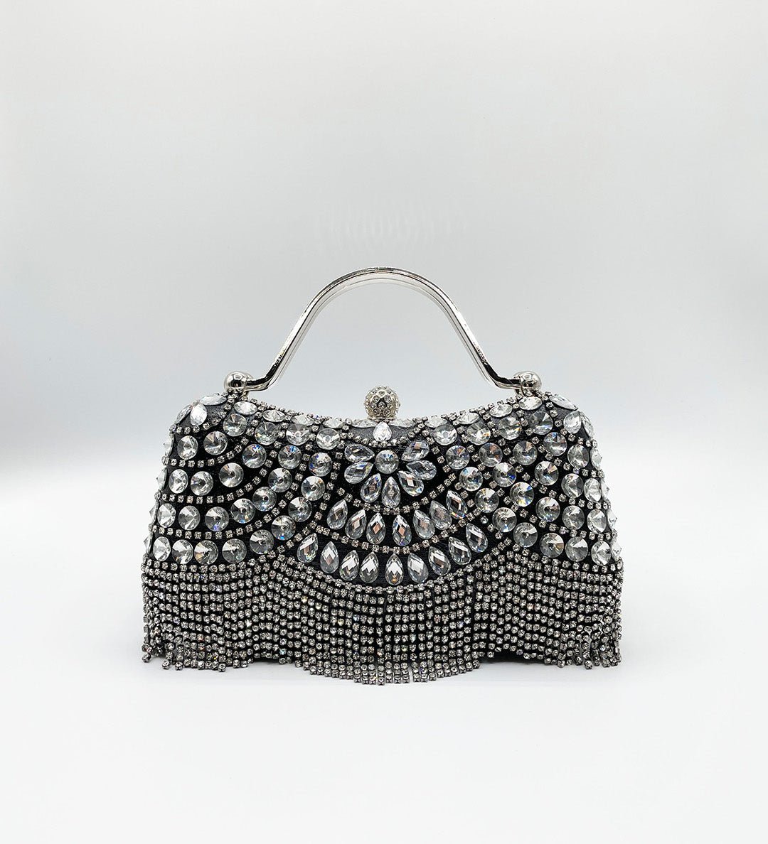 Embellished Fringe Clutch Bag In Black