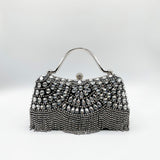 Embellished Fringe Clutch Bag In Black