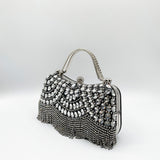 Embellished Fringe Clutch Bag In Black