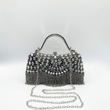 Embellished Fringe Clutch Bag In Black