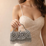 Embellished Fringe Clutch Bag In Black