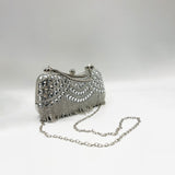 Embellished Fringe Clutch Bag In Silver