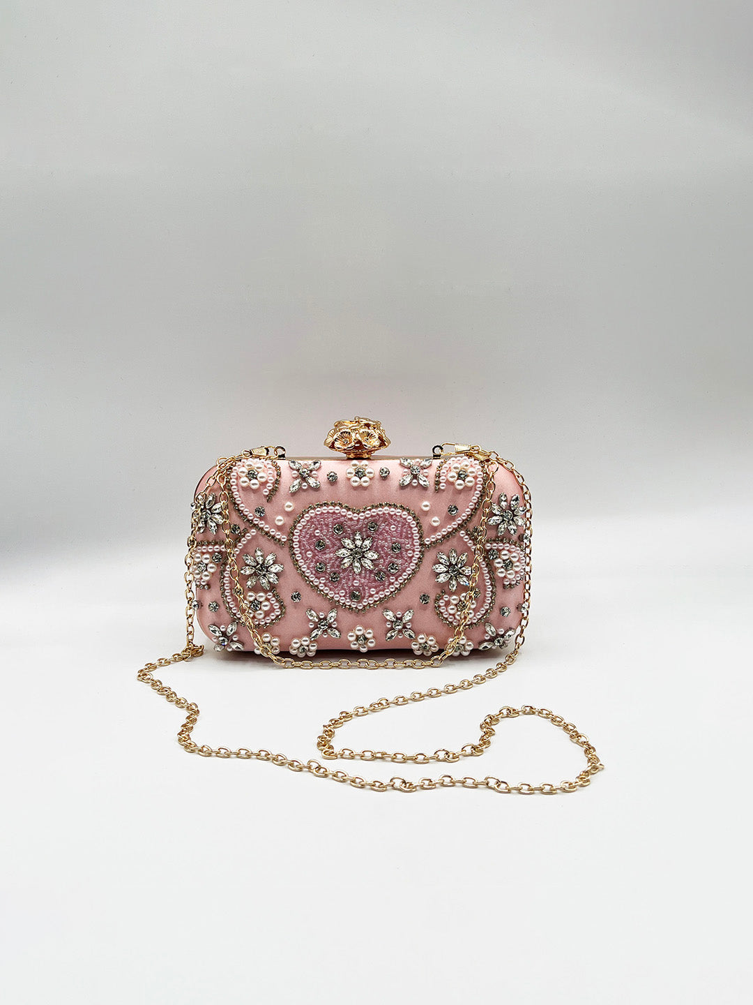 Embellished Heart Clutch Bag In Pink - svnx