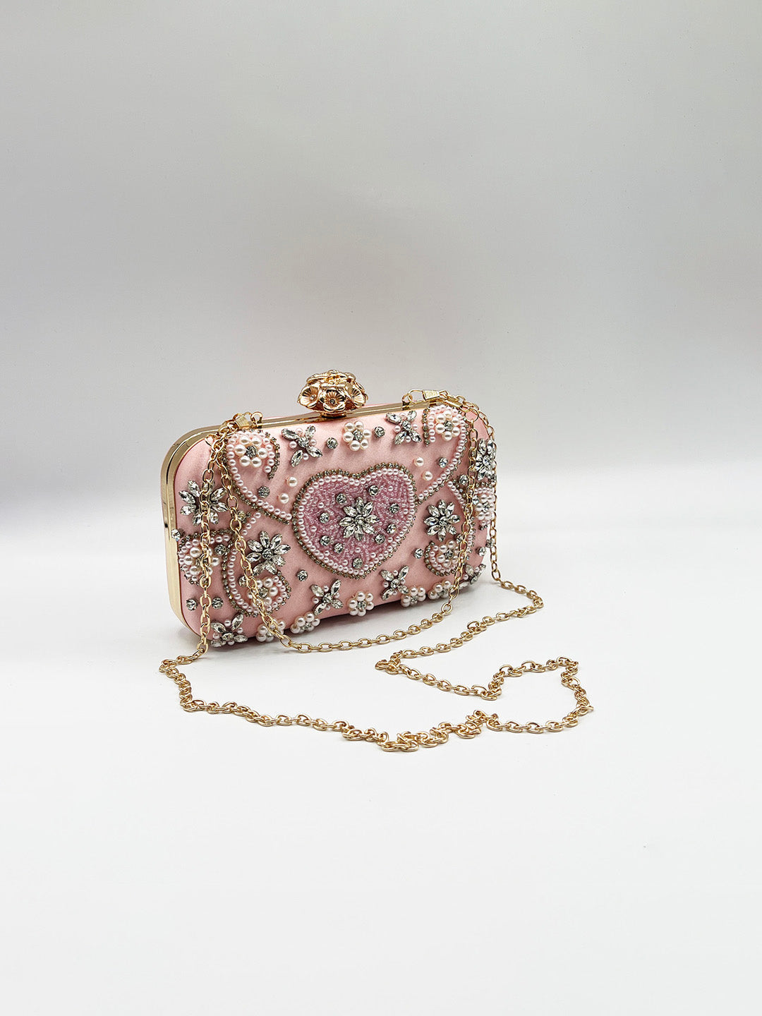 Embellished Heart Clutch Bag In Pink - svnx