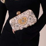 Embellished Heart Clutch Bag In Gold