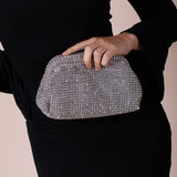 Crystal Pouch Clutch Bag In Silver