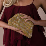 Crystal Pouch Clutch Bag In Gold