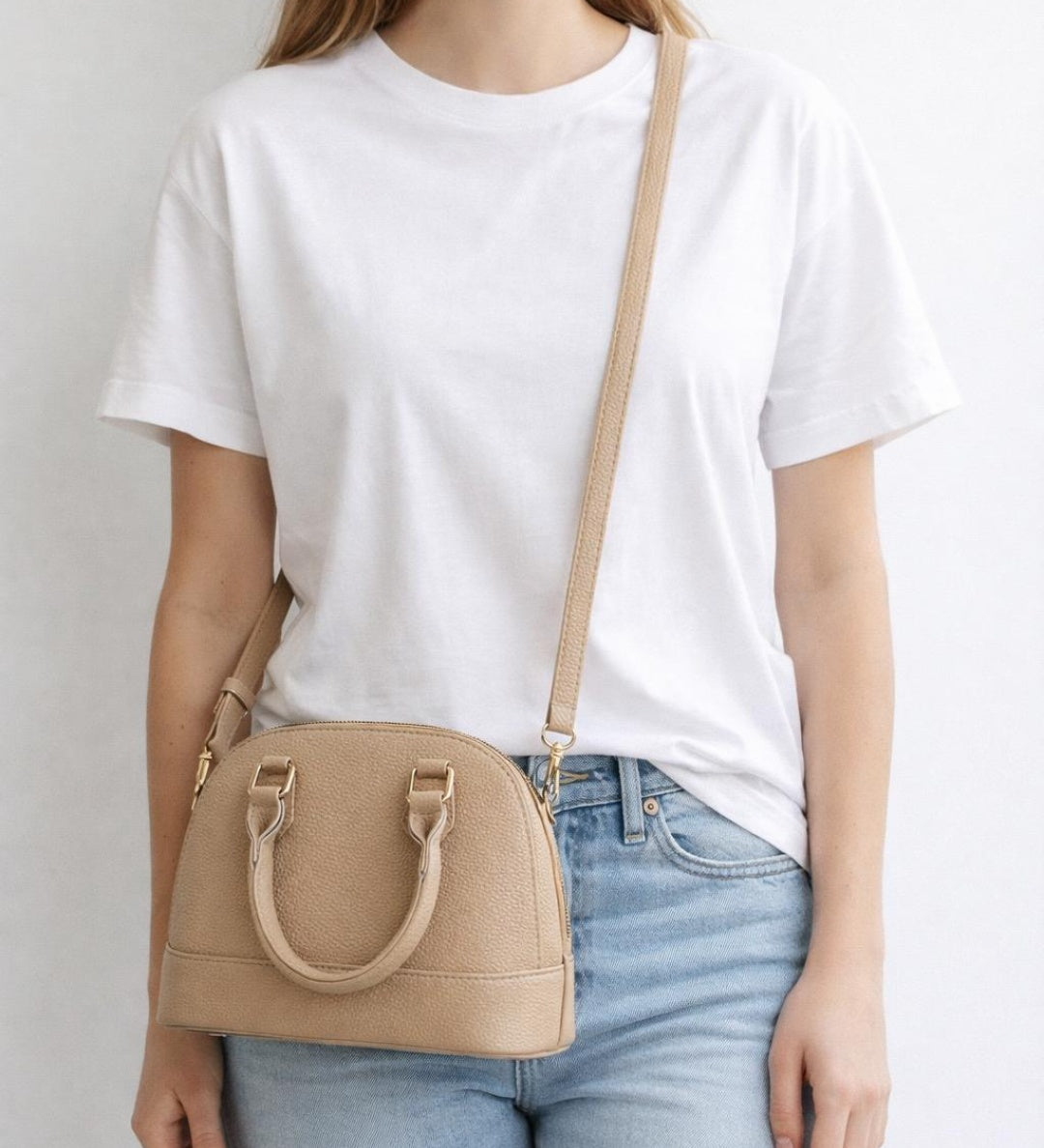 Faux Leather Mini Crossbody Bag In Beige - svnx