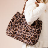 Leopard Faux Fur Tote In Brown