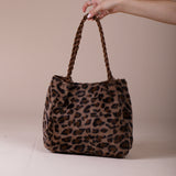Leopard Faux Fur Tote In Brown