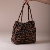 Leopard Faux Fur Tote In Brown