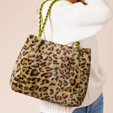 Leopard Faux Fur Tote In Olive