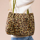 Leopard Faux Fur Tote In Olive