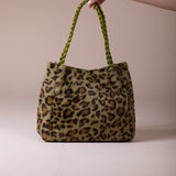 Leopard Faux Fur Tote In Olive