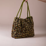 Leopard Faux Fur Tote In Olive