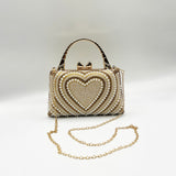 Heart Pearl Clutch Bag In Gold