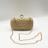 Oval Pearl Clutch Bag In Gold