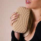 Oval Pearl Clutch Bag In Gold