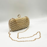 Oval Pearl Clutch Bag In Gold