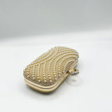Oval Pearl Clutch Bag In Gold