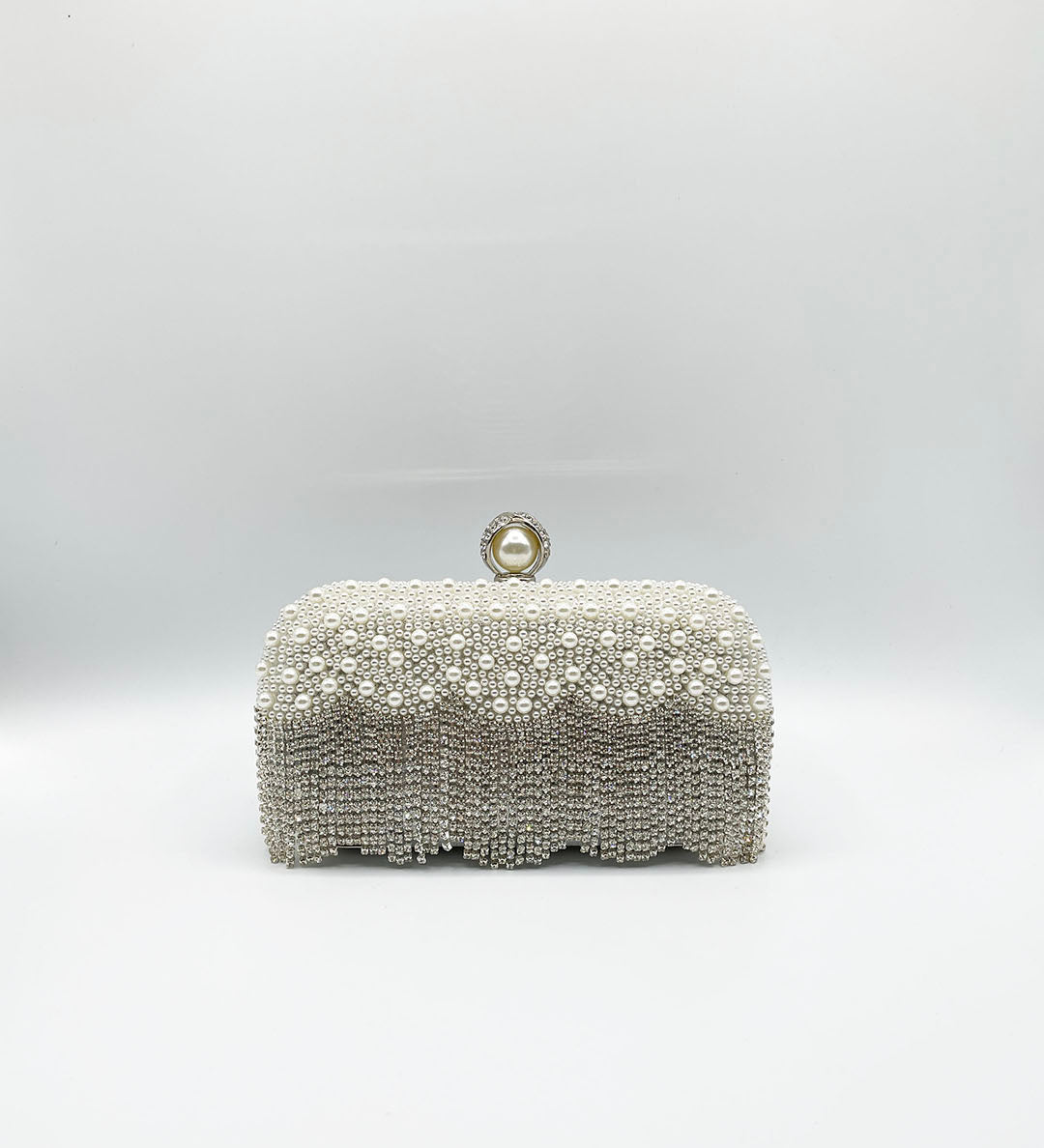Vintage Pearl and Diamante Clutch Bag in Silver