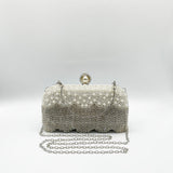 Vintage Pearl and Diamante Clutch Bag in Silver