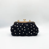 Lace Floral Clutch Bag with Pearl in Black