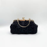 Lace Floral Clutch Bag with Pearl in Black